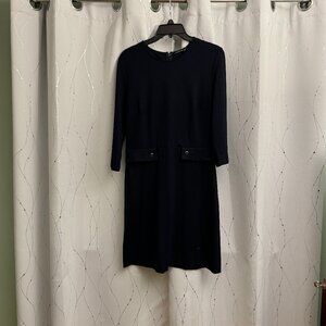Navy Shift Dress  with button detail